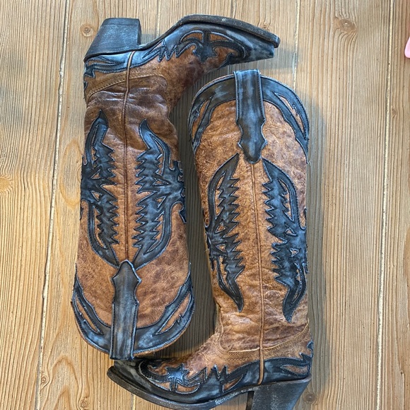 Corral Vintage Brown/Blue Tall Eagle Overlay Boots R2514 - Picture 2 of 15